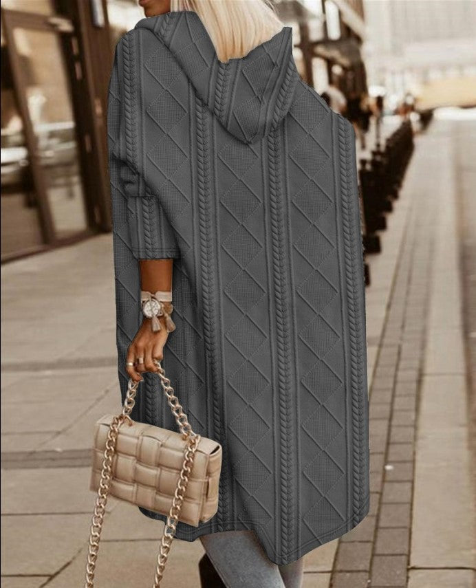 Lässiger Strickmantel mit Kapuze und Offener Front für Damen