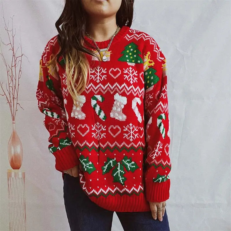 Ugly Christmas Pullover mit Strumpfmuster für Damen