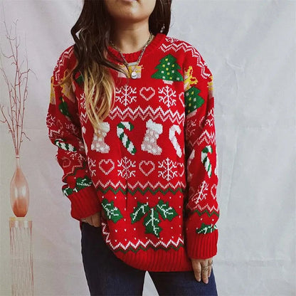 Ugly Christmas Pullover mit Strumpfmuster für Damen