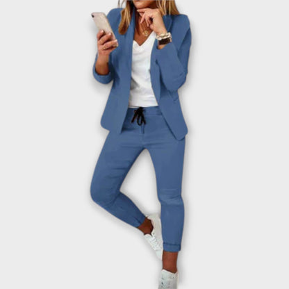 Women's Casual Blazer & Drawstring Pants Set Chic Two Piece Outfit