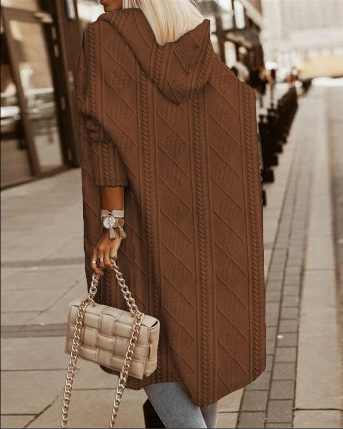 Lässiger Strickmantel mit Kapuze und Offener Front für Damen