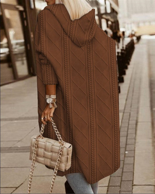 Lässiger Strickmantel mit Kapuze und Offener Front für Damen