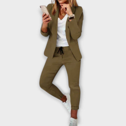 Women's Casual Blazer & Drawstring Pants Set Chic Two Piece Outfit
