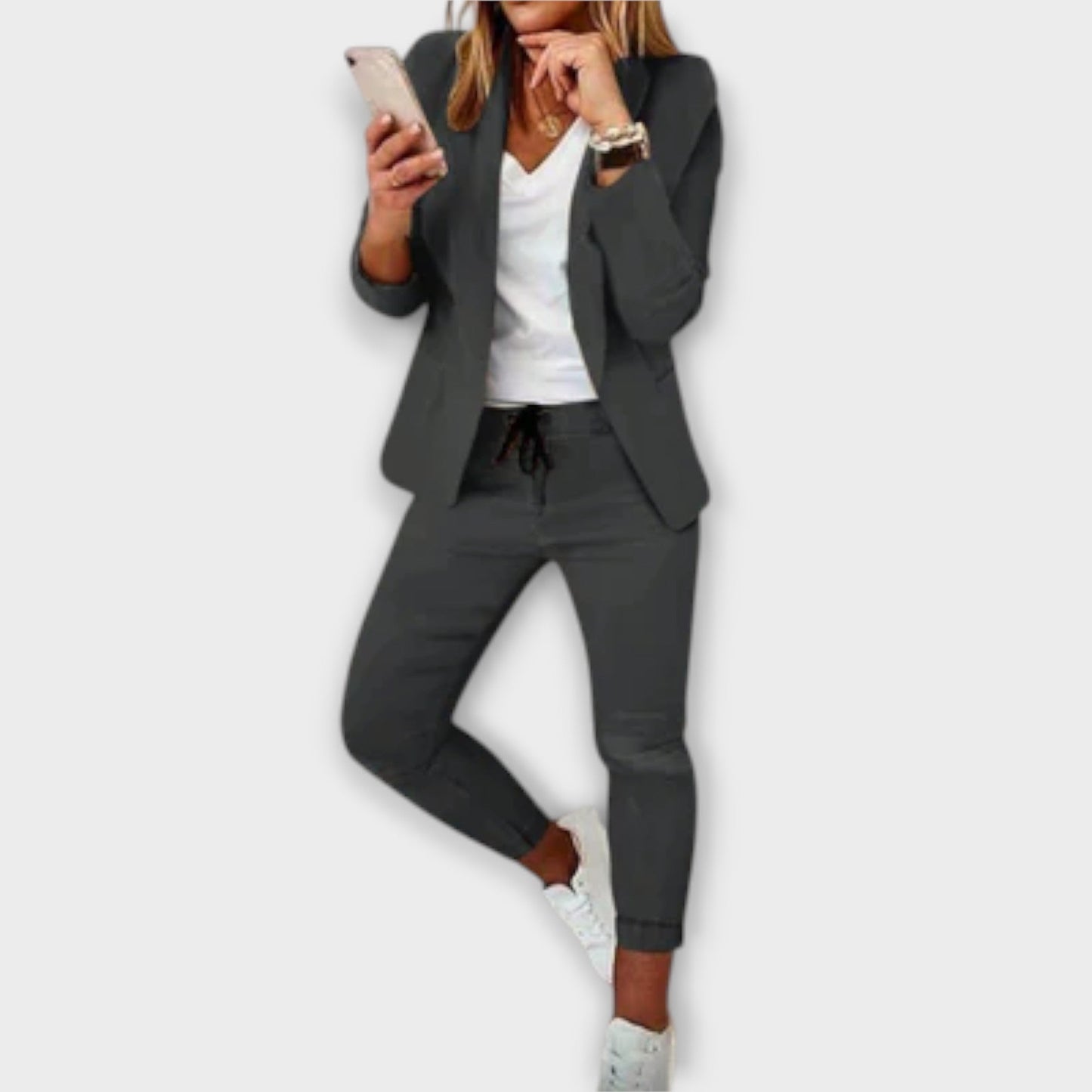 Women's Casual Blazer & Drawstring Pants Set Chic Two Piece Outfit