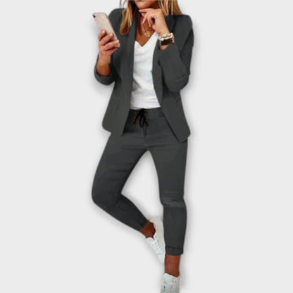 Women's Casual Blazer & Drawstring Pants Set Chic Two Piece Outfit