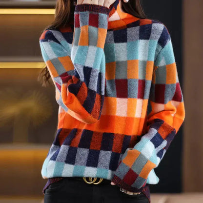 Karierter Strickpullover mit Farbblöcken Winter Damen