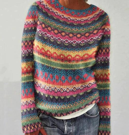 Bunter Strickpullover Mit Muster Für Damen