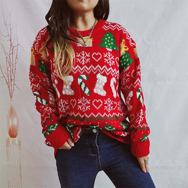 Ugly Christmas Pullover mit Strumpfmuster für Damen