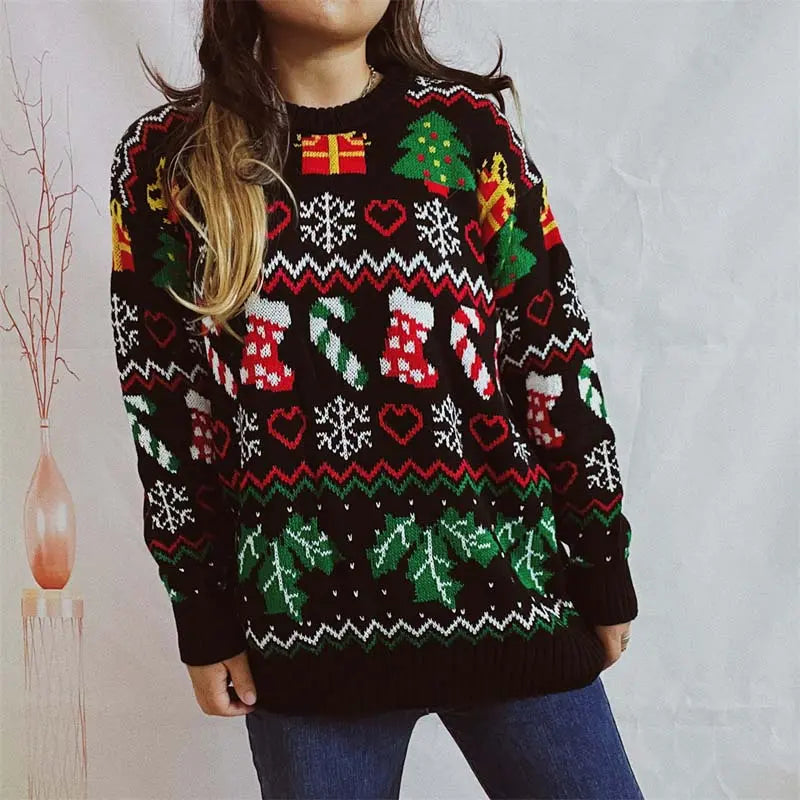 Ugly Christmas Pullover mit Strumpfmuster für Damen