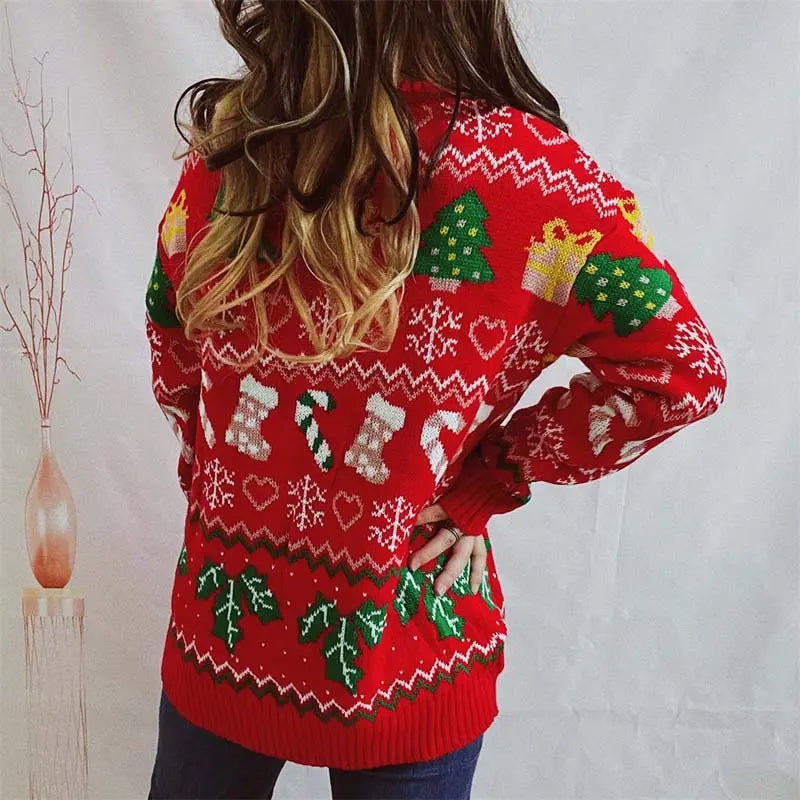 Ugly Christmas Pullover mit Strumpfmuster für Damen