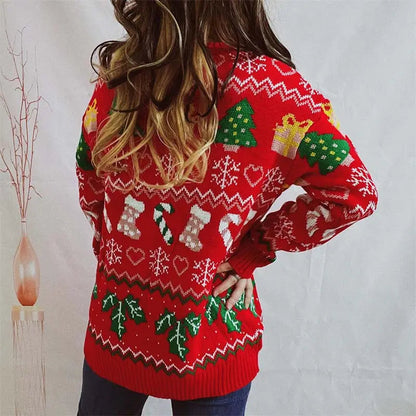 Ugly Christmas Pullover mit Strumpfmuster für Damen