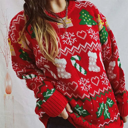Ugly Christmas Pullover mit Strumpfmuster für Damen