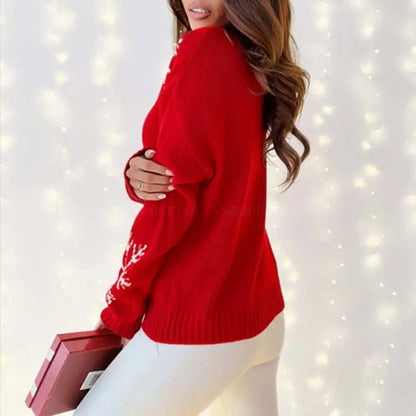 Weihnachts-Rollkragenpullover mit Schneeflockenmuster für Damen