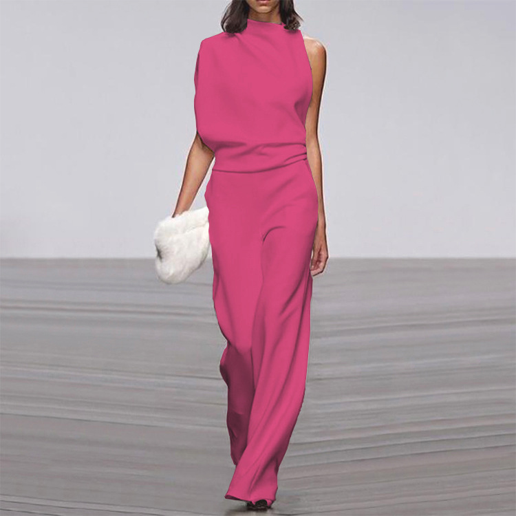 Women's One Shoulder Elegant Jumpsuit – Wide Leg Formal Evening Outfit