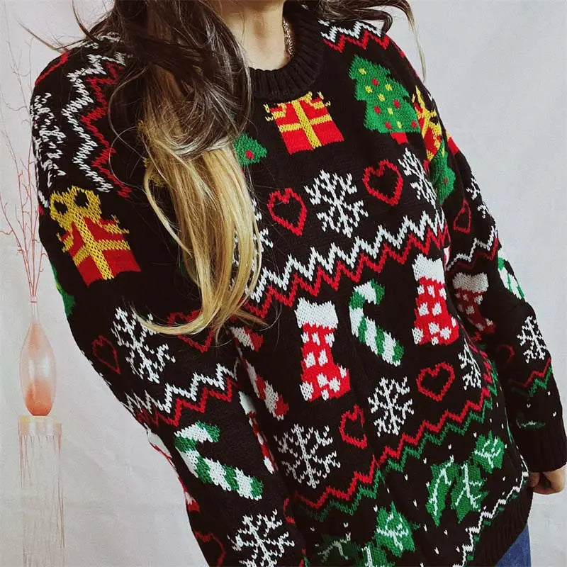 Ugly Christmas Pullover mit Strumpfmuster für Damen