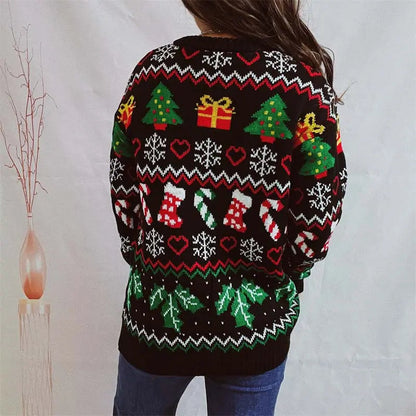 Ugly Christmas Pullover mit Strumpfmuster für Damen