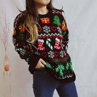 Ugly Christmas Pullover mit Strumpfmuster für Damen