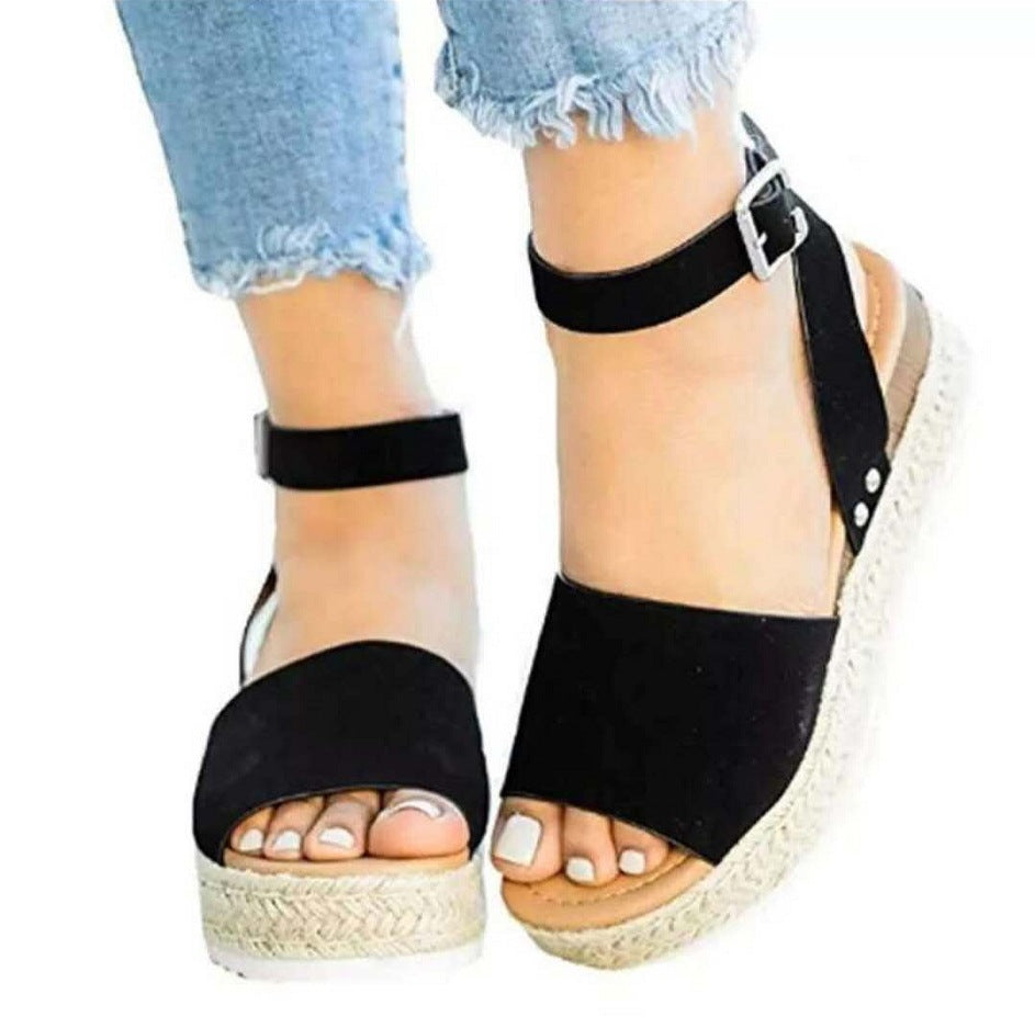 Women’s Buckle Ankle Strap Flatform Sandals with Cushioned Sole