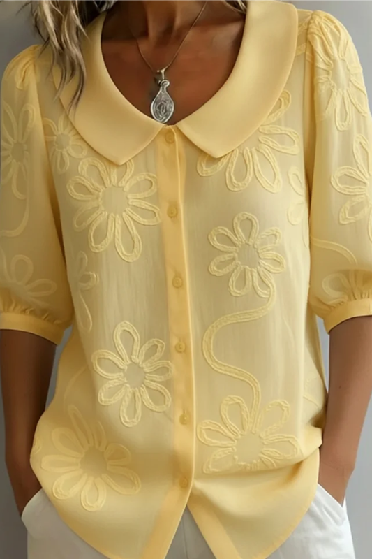 Women's Floral Embroidered Blouse with Peter Pan Collar