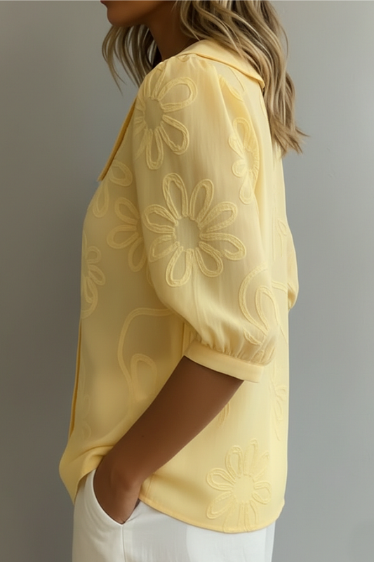 Women's Floral Embroidered Blouse with Peter Pan Collar