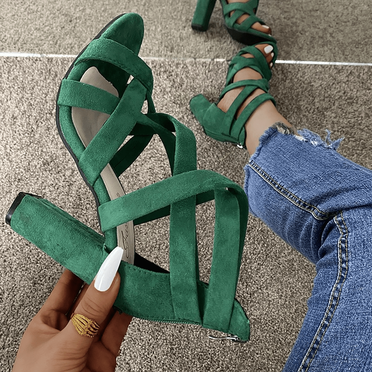 Women’s Chunky Heel Strappy Sandals with Open Toe and Secure Fit