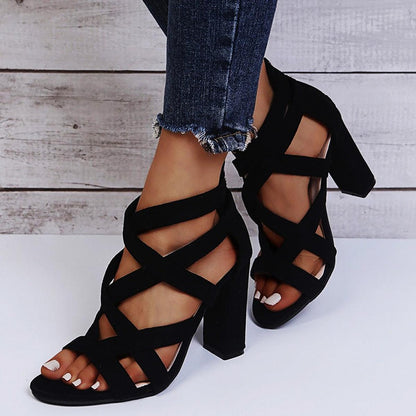 Women’s Chunky Heel Strappy Sandals with Open Toe and Secure Fit