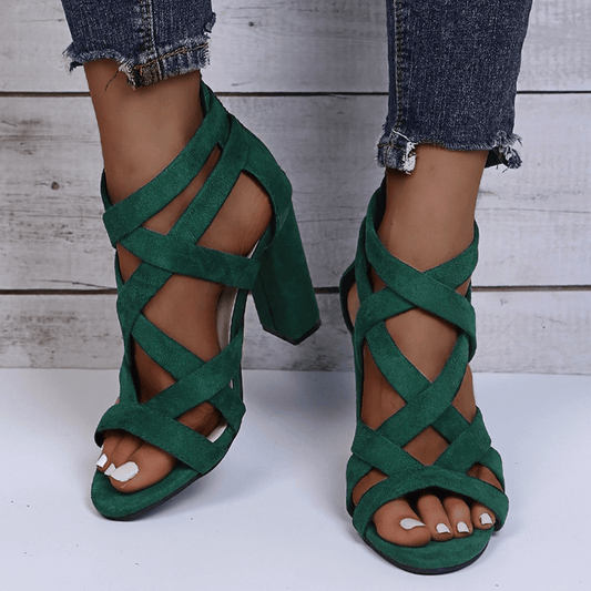 Women’s Chunky Heel Strappy Sandals with Open Toe and Secure Fit