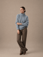 Oversized Turtleneck Sweater in Dusty Blue Ribbed Knit