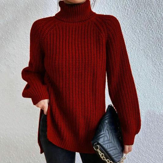 Grobstrickpullover Mit Hohem Kragen Für Damen