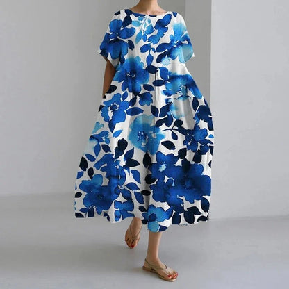 Women’s Floral Relaxed Fit Oversized Print Casual Midi Dress
