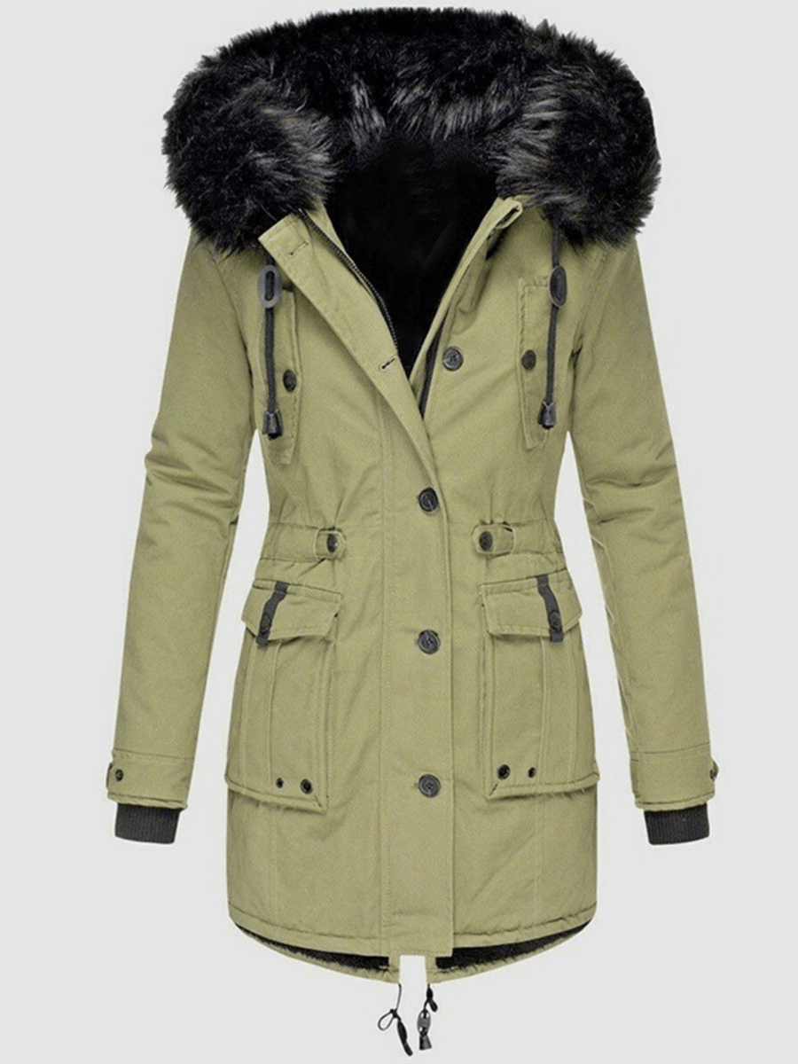 Parka Mantel mit Kapuze und Kunstfell für Winter Damen