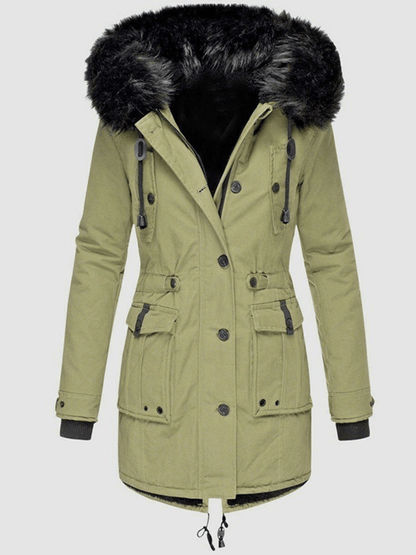 Parka Mantel mit Kapuze und Kunstfell für Winter Damen