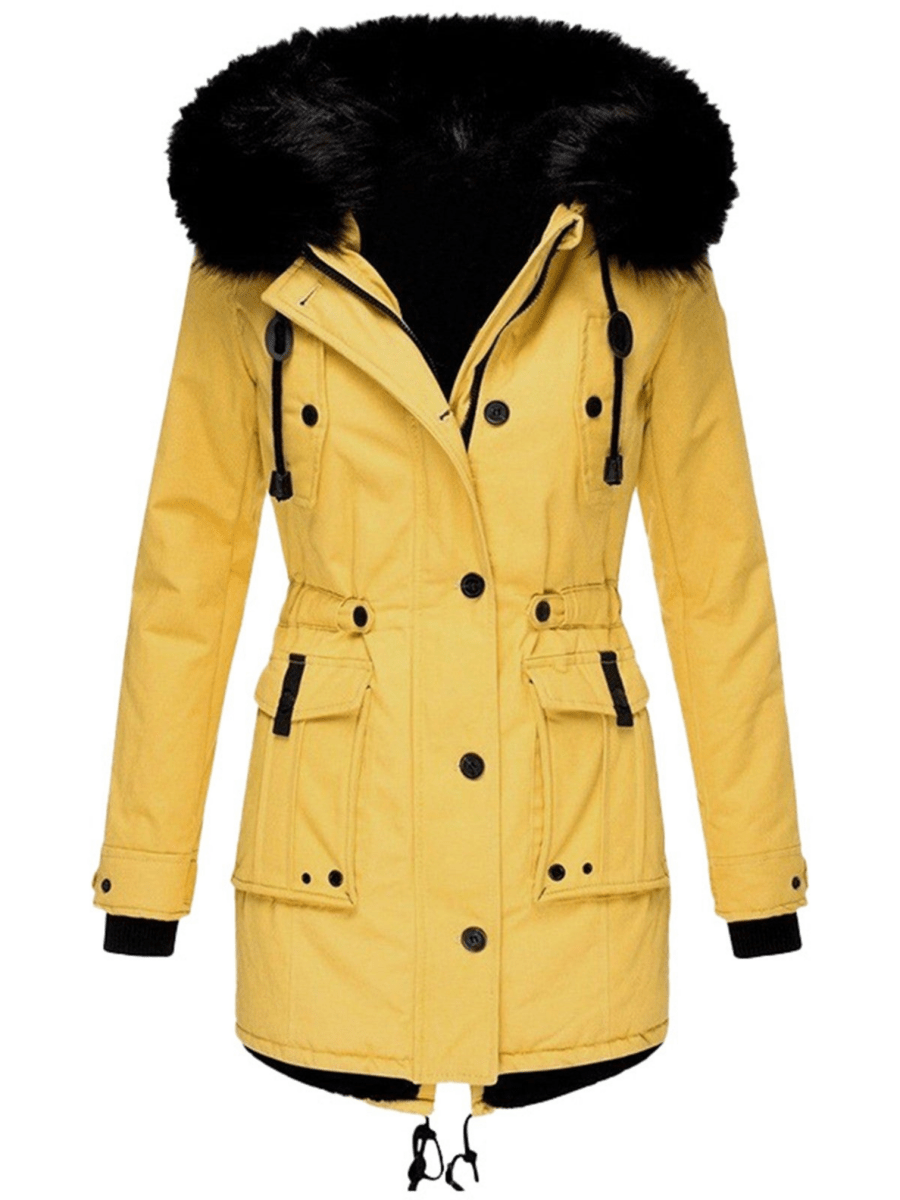 Parka Mantel mit Kapuze und Kunstfell für Winter Damen