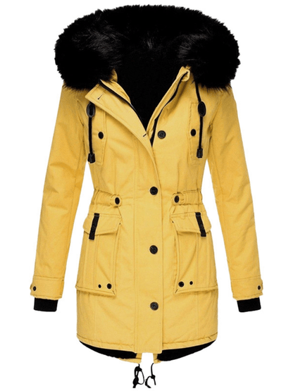 Parka Mantel mit Kapuze und Kunstfell für Winter Damen