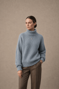Oversized Turtleneck Sweater in Dusty Blue Ribbed Knit