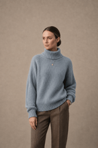 Oversized Turtleneck Sweater in Dusty Blue Ribbed Knit