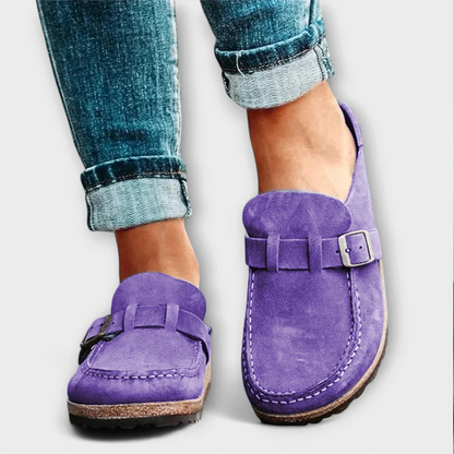 Women’s Orthopedic Slip-On Moccasins with Cushioned Insole and Buckle Detail