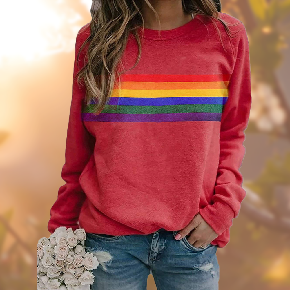 Lässiger Sweatshirt Mit Regenbogen-Streifen Für Damen