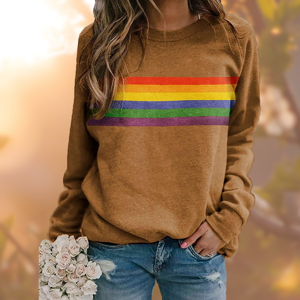 Lässiger Sweatshirt Mit Regenbogen-Streifen Für Damen