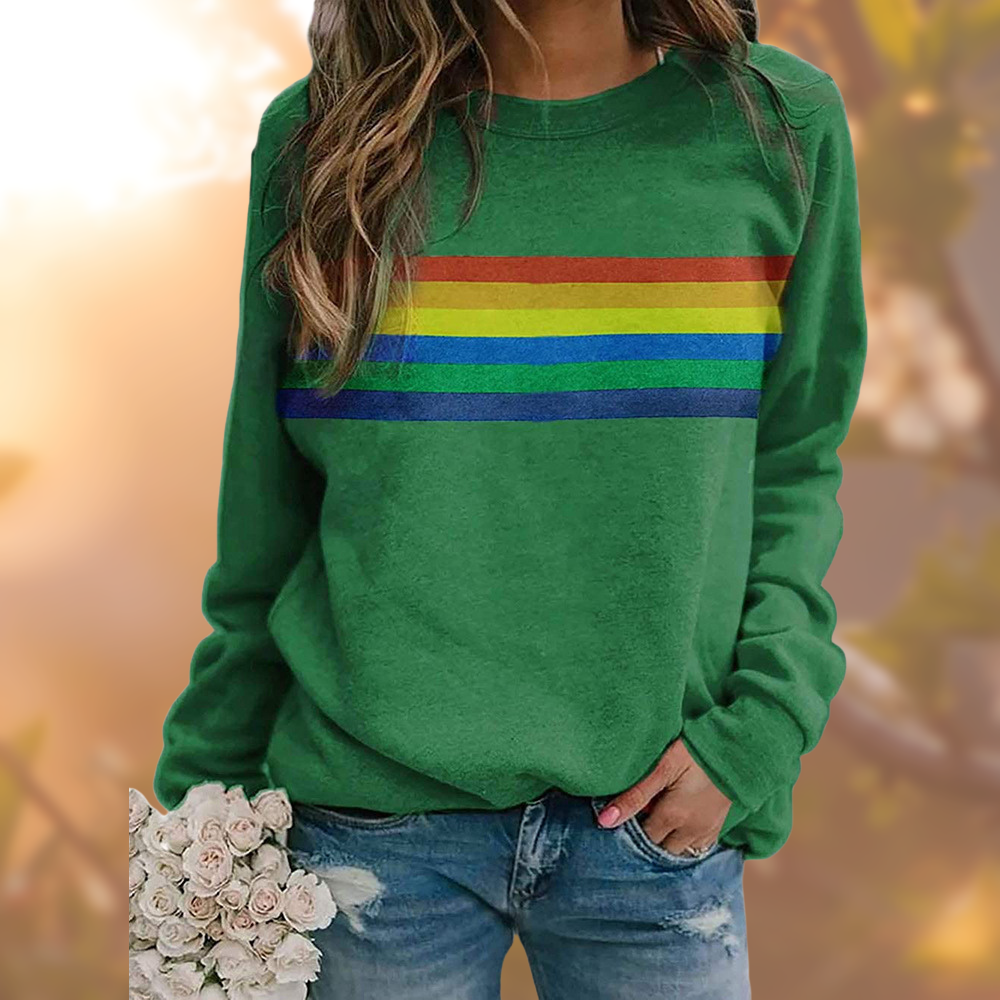 Lässiger Sweatshirt Mit Regenbogen-Streifen Für Damen