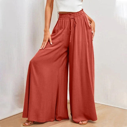 Women’s High Waist Flowy Maxi Skirt with Elastic Waist and Pockets