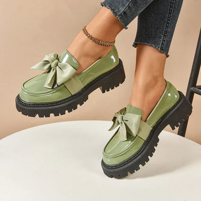 Women’s Platform Loafers with Bow Detail and Cushioned Insole