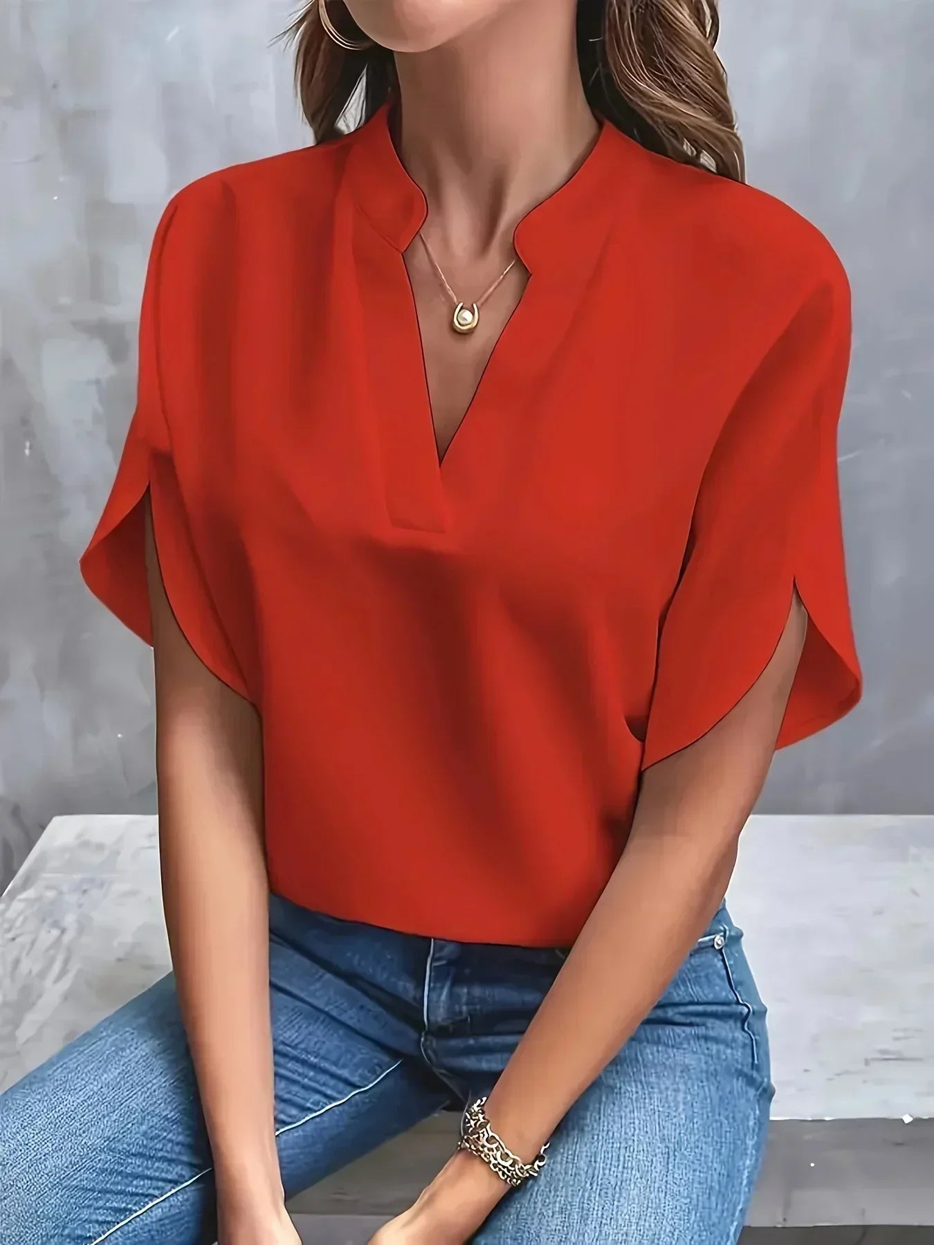 Women's Elegant V-Neck Blouse Relaxed Fit Lightweight Casual Work Top