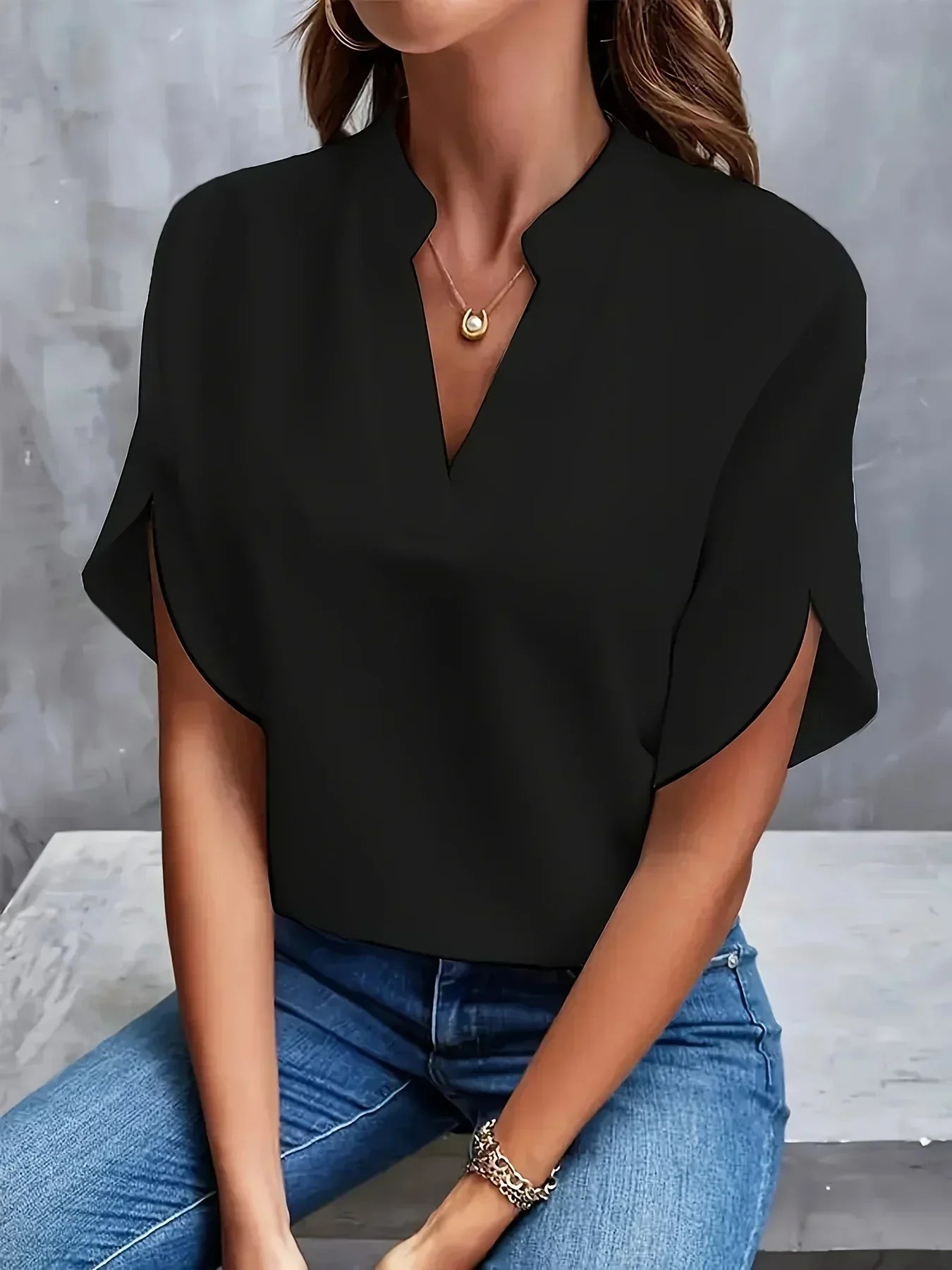 Women's Elegant V-Neck Blouse Relaxed Fit Lightweight Casual Work Top