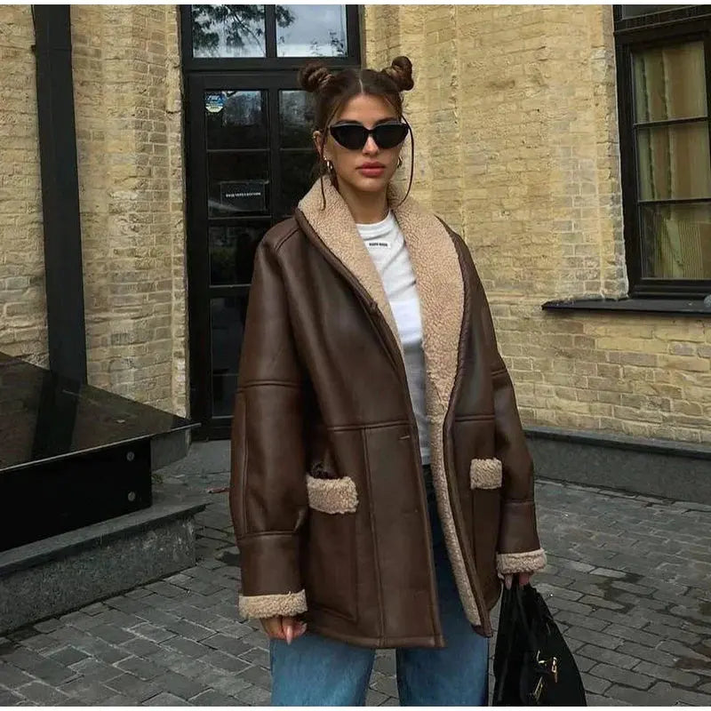 Übergroße Shearlingjacke Freizeit Street Fashion Damen