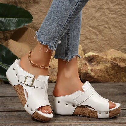 Women’s Platform Sandals with Buckle Strap and Cushioned Footbed