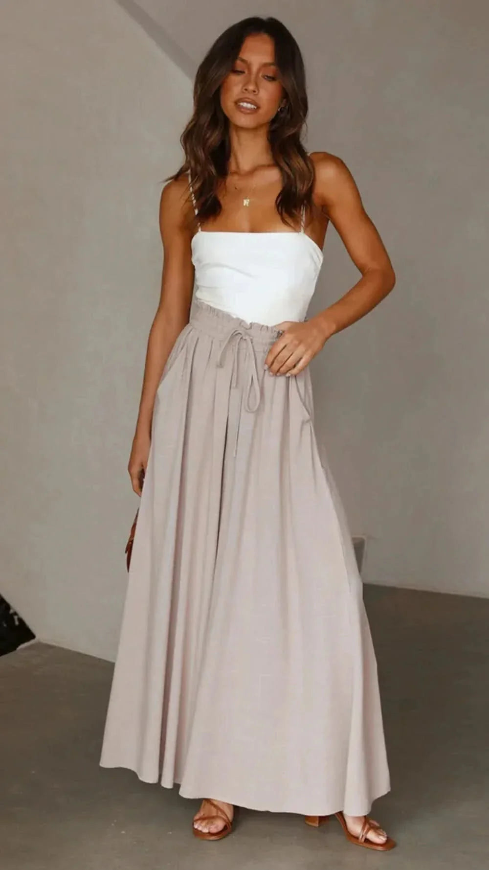 Women’s High Waist Wide Leg Pants with Drawstring and Flowing Fit