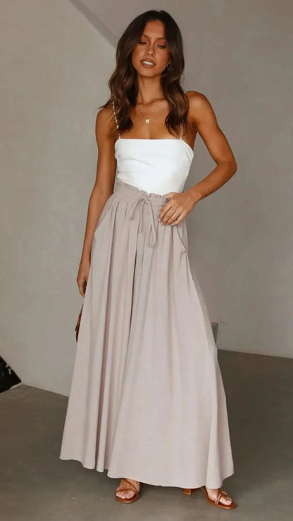 Women’s High Waist Wide Leg Pants with Drawstring and Flowing Fit