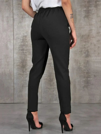 Women’s High Waist Slim Fit Pants with Tie Waist and Tapered Leg
