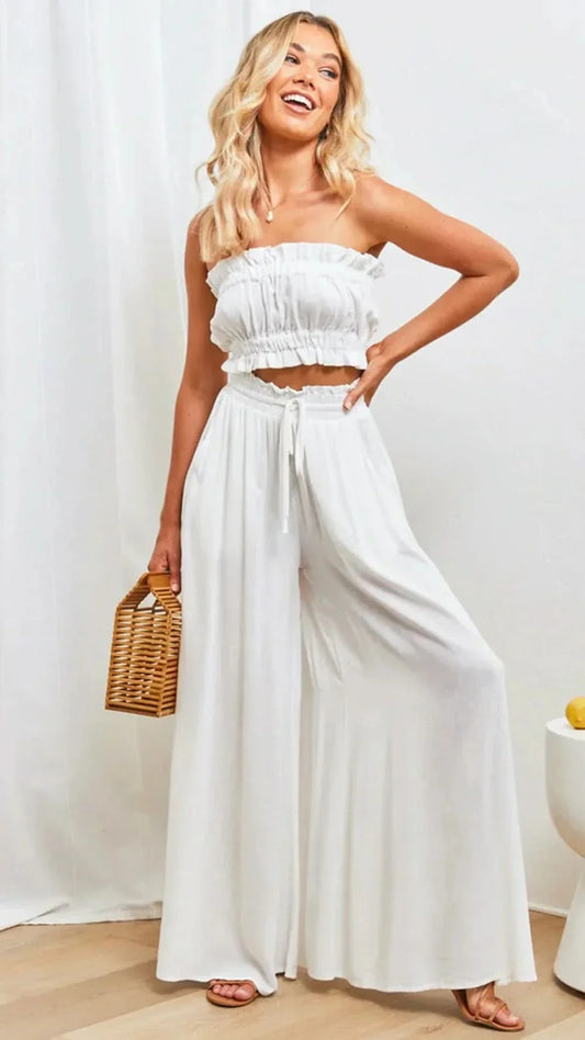 Women’s High Waist Wide Leg Pants with Drawstring and Flowing Fit